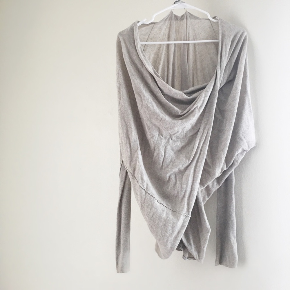 All Saints Light Gray Draped Open-Front Knit Cardigan